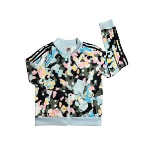 Adidas All Over Print 3 Stripes Jacket. Girls Size L (US-14) Pink Blue Camo